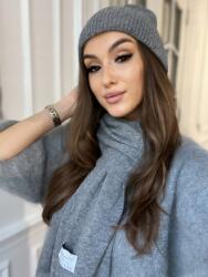  Kasmír Szett, szürke, sapka és sál, 50% kasmír, 50% gyapjú
