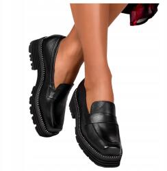 Casu Női Bőr Mokaszin, fekete, platform, lengyel termék, Size 40 (7089960000407)