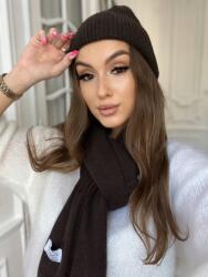  Kasmír-csokoládé Szett, sapka, sál, 50% kasmír, 50% gyapjú