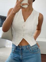 Shein Texturált Ekrü Mellény, Size M, 95% poliészter, 5% elasztán