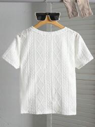 Shein fehér texturált póló, Size 164, 99% poliészter