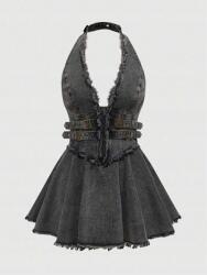 Romwe Farmer Ruha Mini, Size 38, szürke, 70% pamut