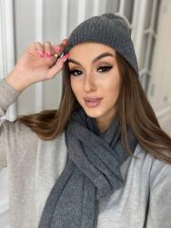  Kasmír Grafit Szett, sapka, sál, 50% kasmír, 50% gyapjú