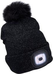 Extol Sapka kivehető LED homloklámpával, 4×45 Lumen, tölthető Li-ion akkumulátor, FEKETE POMPONOS (43196)