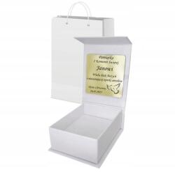  Fehér ékszerdoboz, gravírozás, kézitáska, szentségimádás, 8.5×6.7×3.4cm