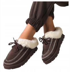 Casu Női Csokoládé Színű Papucs, Szőrmével, Bordázott Platform Talppal, Size 37 (7103800000379)
