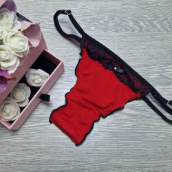 Lucifer állítható pántos tanga CSIPKÉS-KÖVES Piros 40579