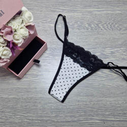 Lucifer állítható pántos PAMUT-CSIPKE-PÖTTYÖS TANGA Fehér 28645