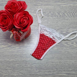 Lucifer állítható pántos PAMUT-CSIPKE-PÖTTYÖS TANGA Piros 28646