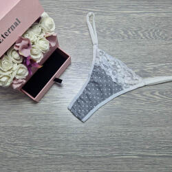 Lucifer állítható pántos PAMUT-CSIPKE-PÖTTYÖS TANGA Világos szürke 28648