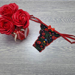 Lucifer állítható pántos VIRÁG MINTÁS TANGA Fekete 28662