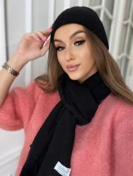  Kasmír Szett, fekete, sapka és sál, kasmír-gyapjú