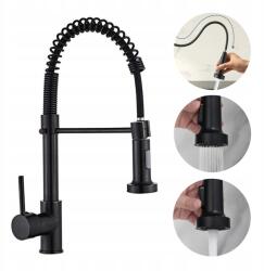  Konyhai csaptelep, kihúzható, fekete, 2 üzemmód, 360°-ban forgatható kifolyócső (BATERIA KUCHENNA CZARNA WYCIĄGANA 1)
