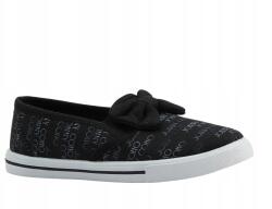 News lány bebújós tornacipő, fekete, masnis, nyomott mintás (20DZ26-1749.BLACK)