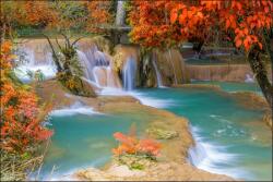 Muralo Fotótapéta őszi táj vízesés 3D, flizelin, 90x135cm (MF_1273_VE135-90)