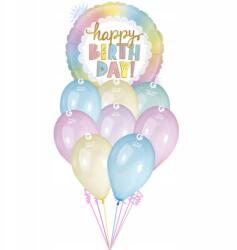 Pasztell színű születésnapi lufi csokor, 9 db, fóliás, latex lufik, súly
