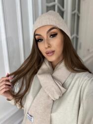  Kasmír Szett, világos bézs, sapka, sál, 50% kasmír, 50% gyapjú