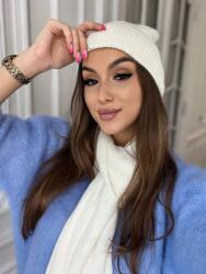  Kasmír szett, fehér, sapka és sál, 50% kasmír, 50% gyapjú, 60cm-ig fejkörfogat