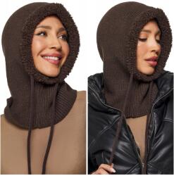 DEMUR Női kötött téli balaclava, barna, kéményseprő, bordázott anyag (czapki kominy kaptury kominiarki damskie)