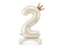 Party Deco Álló fólia lufi "2", 84 cm, világos krém