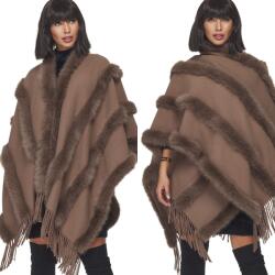 DEMUR Poncsó, boleró, kötött szőrme, rojtos, bézs, univerzális