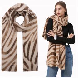 DEMUR Női Téli Sál, bézs, zebra mintás, 80% viszkóz, 20% gyapjú