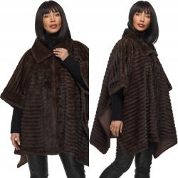 DEMUR Poncsó, barna műszőrme, oversize, 3/4-es ujjú, univerzális méret (ciepłe poncza płaszcze damskie na zimę zimowe)