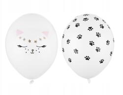 Party Deco Lufik, 30cm, Cica mintás, pasztell Pure White, 50db