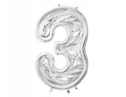 Party Deco forma 3-as lufi, Size 126cm, ezüst fényes, latex lufikhoz