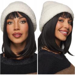 DEMUR Női Sapka buklé bárány gyapjú kötött meleg vastag téli beanie ekrü (czapki damskie ciepłe zimowe na zimę)