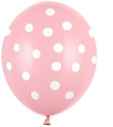 Party Deco Lufik, 30cm, pöttyös, pasztell baby pink, 6db/op