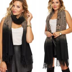 DEMUR Női Sál télre téli puha meleg rojtokkal teve fekete (215)