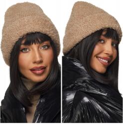 DEMUR Női Sapka, bukla, kötött, téli, beanie, camel, poliészter (czapki damskie ciepłe zimowe na zimę)