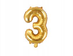Party Deco Fólia lufi, "3", 35cm, arany