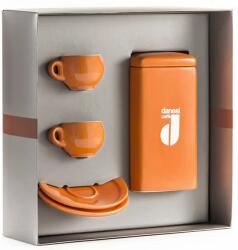 Danesi Duo Plus szett Narancs - Sötét Kazettás Kávé 250 g + 2 csésze és 2 csészealj - narancssárga