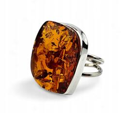  Gyűrű, állítható, ezüst, konyak borostyán