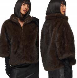DEMUR Női téli kabát, vastag szőrme, csokoládé színű, 3/4-es ujjú, univerzális méret (kurtki damskie futrzane zimowe na zimę)