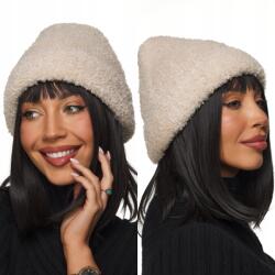 DEMUR Női Sapka buklé bárány gyapjú kötött meleg vastag téli beanie sapka világos Bézs (czapki damskie ciepłe zimowe na zimę)