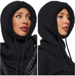 DEMUR Balaclava Kapucnis Női kötött pulóver, téli, fekete, akril (czapki kominy kaptury kominiarki damskie)