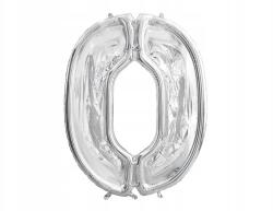 Party Deco Forma Számjegy 0, 126cm, ezüst fényes, latex lufikhoz, Party Deco