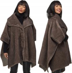 DEMUR poncsó, bézs, műszőrme, oversize (ciepłe poncza płaszcze damskie na zimę zimowe)