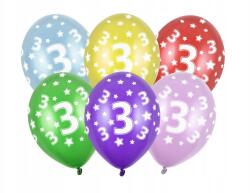 Party Deco Lufik, 30cm, 3rd Birthday, Metallic Mix, 6db/csomag