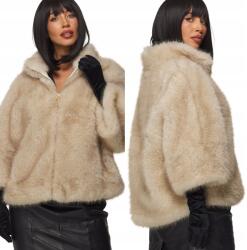 DEMUR Női Téli Kabát vastag szőrme boleró poncsó Bézs világos Bézs (kurtki damskie futrzane zimowe na zimę)