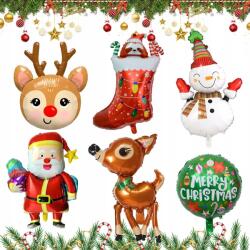  Karácsonyi fólia lufik, 6db-os szett, karácsonyi dekoráció