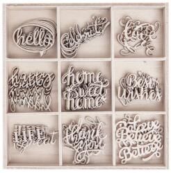  Dekoratív fa dísz szett - Szavak / 45 darab (Fa díszek)