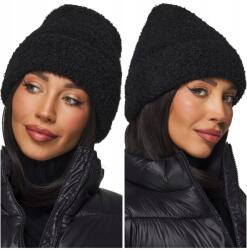 DEMUR Női Sapka, bukla kötött, meleg, téli, fekete, 100% poliészter (czapki damskie ciepłe zimowe na zimę)