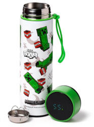 Puckator Minecraft mintás rozsdamentes acél thermo palack, digitális hőmérővel, 450 ml, Minecraft Creeper & TNT (PCT-BOT240)