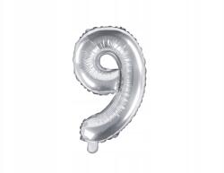 Party Deco Fólia lufi 35cm, ezüst, szám 9