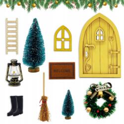  Karácsonyi figurák, karácsonyi díszek, lámpa, nád, karácsonyfa, 10db-os szett (X001NXNDTV)