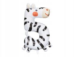 Party Deco Fólia lufi 5-ös szám Zebra, 68×98cm, mix